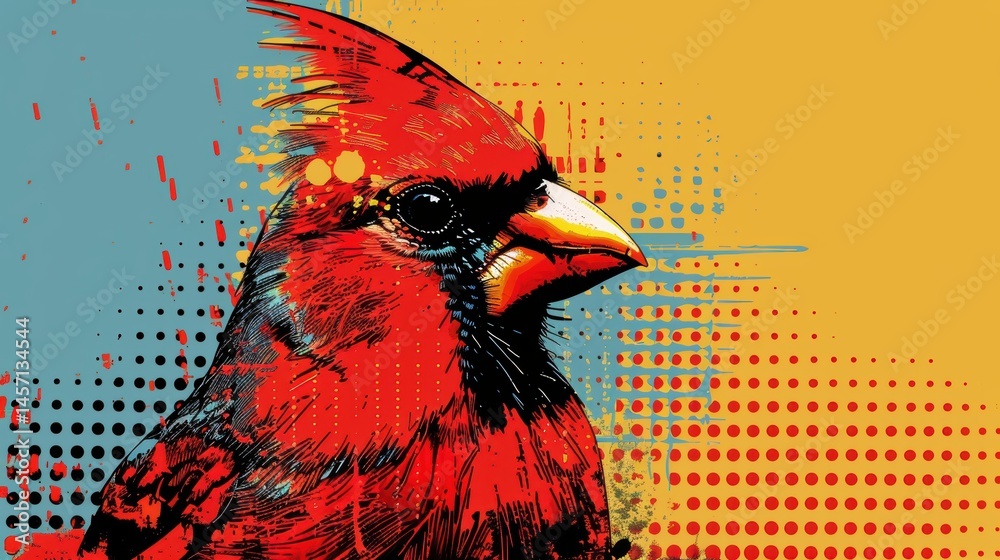 Pop Art Cardinal in Bold Contrasting Colors for Modern Art Design and Decor