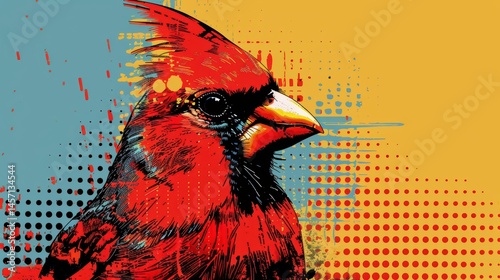 Obraz na płótnie Pop Art Cardinal in Bold Contrasting Colors for Modern Art Design and Decor w salonie