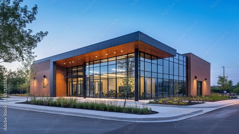 custom made wallpaper toronto digitalStandalone office building in an industrial setting clean exterior modern design surrounded by functional industrial elements.