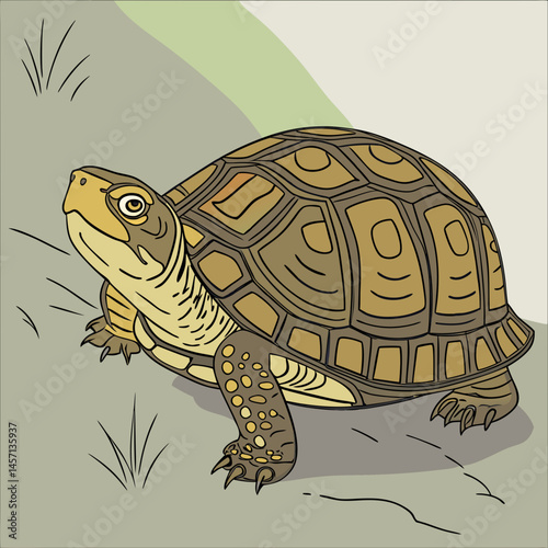 Eastern Box Turtle Illustration on Neutral Background