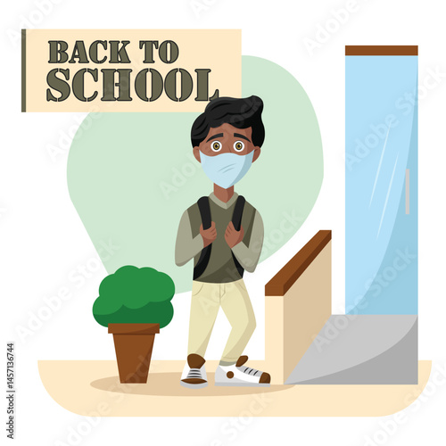 Boy in mask at school. Vector