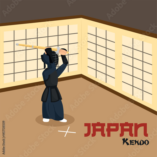 Kendo fighter practicing. Vector