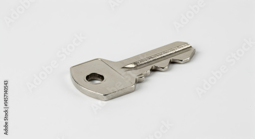 Isolated Silver Metal Key on White Background Security and Access
