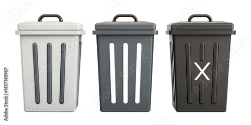 Plastic trash bin icon set with flat style waste bin illustrations