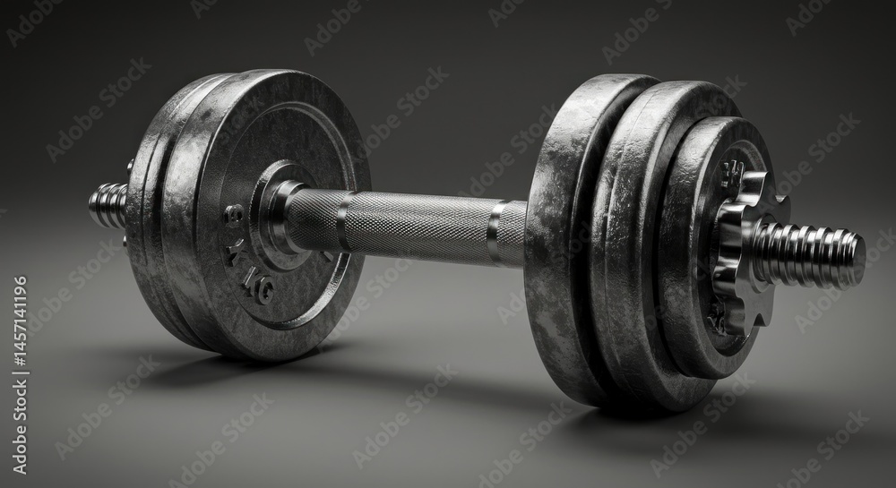 Fototapeta premium Metal dumbbell on gray background