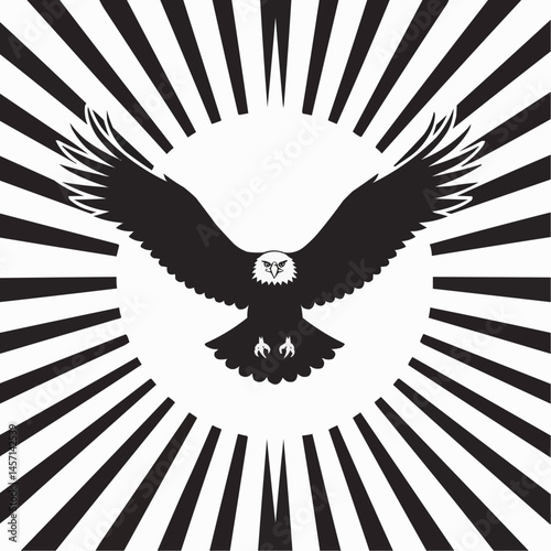 Eagle soaring with radiant sun rays

