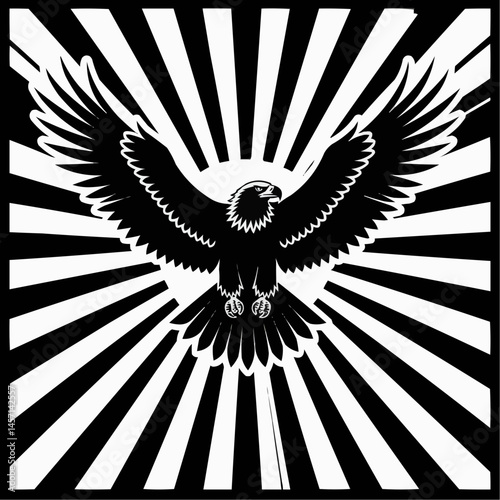 Eagle soaring with radiant sun rays

