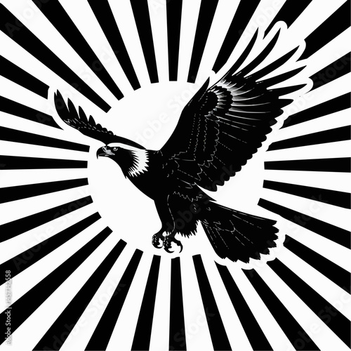 Eagle soaring with radiant sun rays

