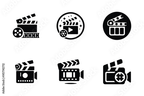 Movie Clapperboard Icon Vector Set on white 