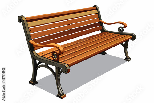 Wooden Park Bench with Ornate Metal Legs and Armrests