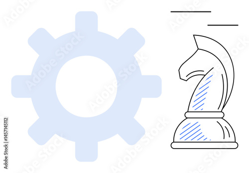 Gear and chess knight highlight synergy between strategic thinking and mechanical design. Ideal for problem-solving, planning, teamwork, innovation, leadership, decision-making, flat simple metaphor