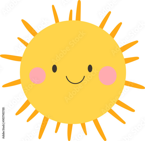 A cheerful cartoon sun with a smiling face, radiating warmth and joy. A perfect symbol of happiness and summer.