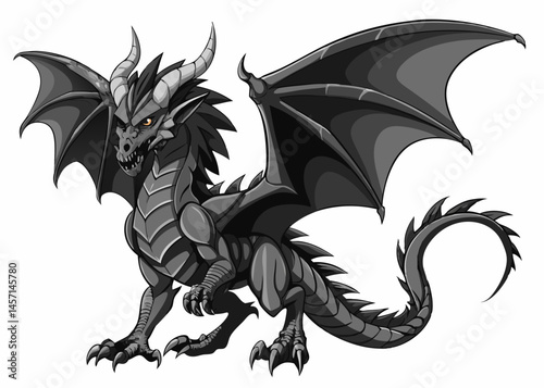 Powerful Grey Dragon Illustration Fantasy Creature Mythical Beast