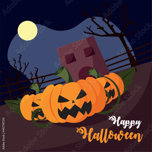 Angry pumpkins at night. Vector