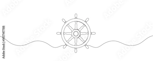 Ship steering wheel one line continuous line drawing style. Ship steering wheel one line. vector illustration.