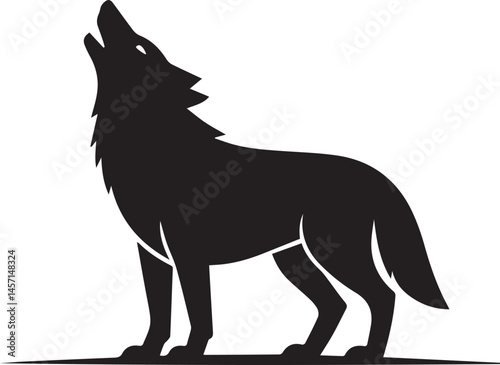 Black Silhouette of a Howling Wolf Standing

