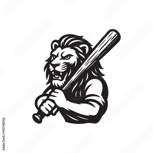 lion mascot holding baseball bat
