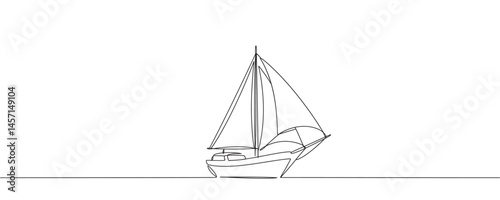 continuous line drawing of sailboat. one line vector icon of ship, sailboat. vector illustration.