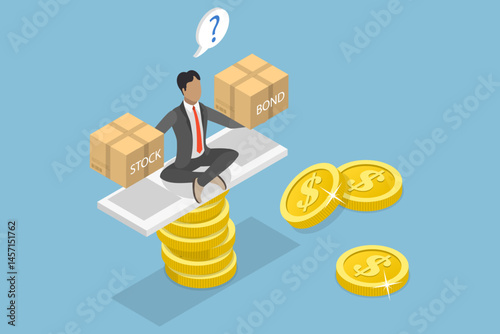 3D Isometric Flat Vector Illustration of Porfolio Rebalancing, Diversified Portfolio For Wealth Accumulation
