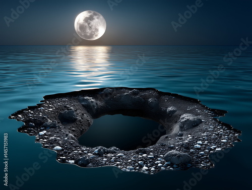 Lunar Crater Sea: Ethereal Night Reflection