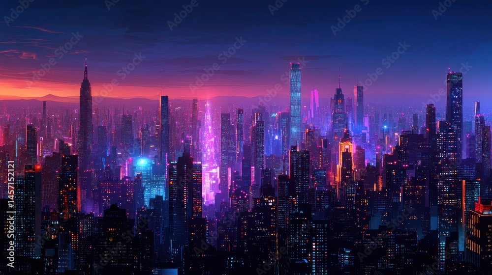 Fototapeta premium Futuristic cityscape at dawn