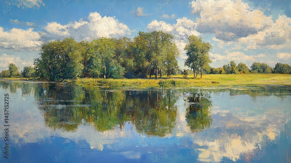 Fototapeta premium Reflection of Trees in Lake â€“ Summer Oil 