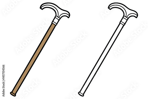 Cartoon drawing shows one colored walking cane next to one uncolored on a white background