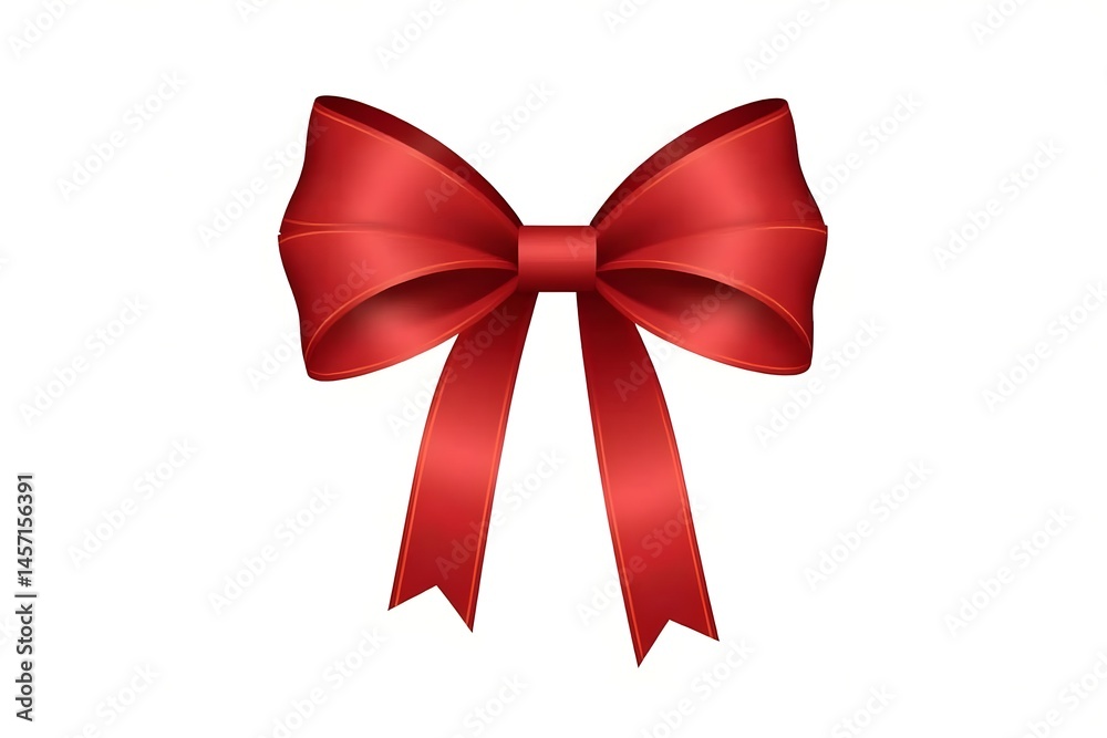 Fototapeta premium Beautifully Tied Red Bow with Straight Ribbon for Festive Designs