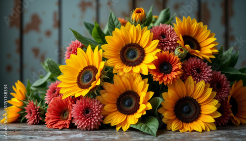 Vibrant Floral Arrangement with Sunflowers and Gerbera Daisies