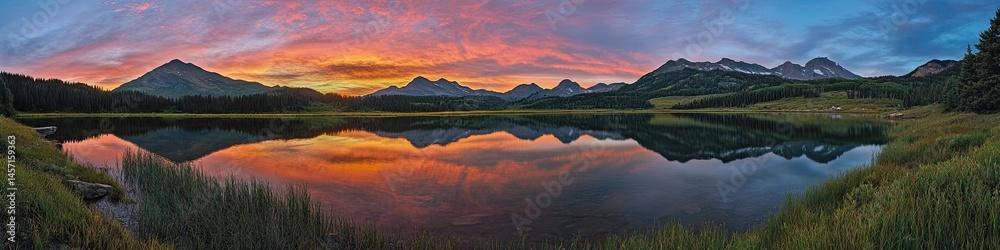 Naklejka premium A panoramic view of the stunning sunset over 