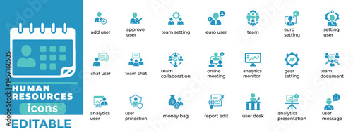 

Editable HR vector icons for hiring, teams, business, and profiles. Clean, modern design