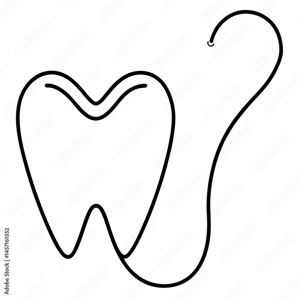 Dental floss container in line art – thin black outline on white background Dental floss container in line art – thin black outline on white background