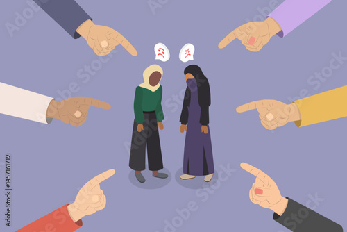 3D Isometric Flat Vector Illustration of Shaming, Teasing, Minority, Bullying Concept