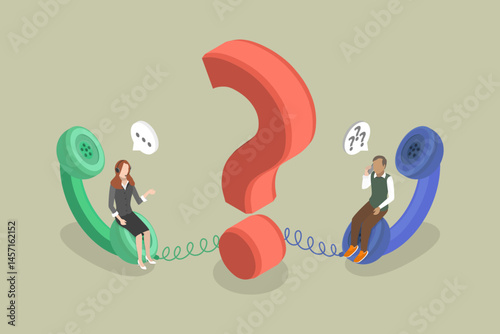 3D Isometric Flat Vector Illustration of Expert Consultant Resolves Customer Issues, Call Center and Technical Support