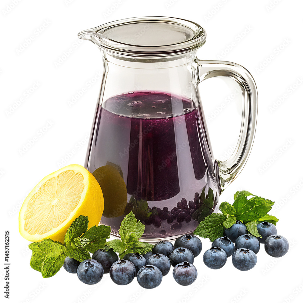 Pitcher of Blueberry Tea with Lemon and Mint Isolated on Transparent Background Pitcher of Blueberry Tea with Lemon and Mint Isolated on Transparent Background