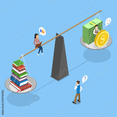 3D Isometric Flat Vector Illustration of Paid Education, Importance Of Education In Society