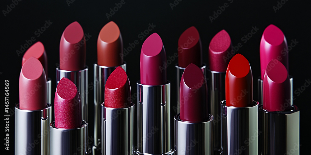 Obraz premium Vibrant close up of various lipstick shades on display Generative AI