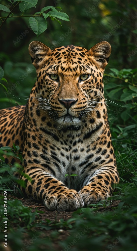 Obraz premium Powerful Leopard in Lush Green Forest