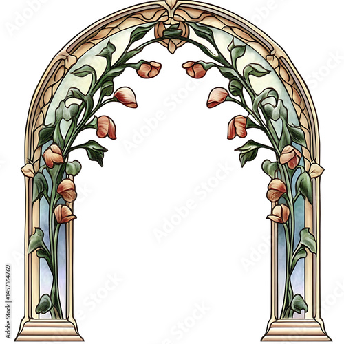 PNG Arch art nouveau Floral decorative arched.