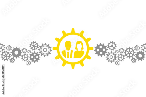 Business Teamwork Gear with Silhouetted Professionals. Transparent background