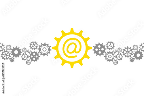 Email Communication Gear with @ Symbol and Cogwheels. Transparent background
