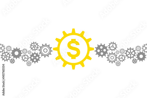 Financial Mechanism Cogwheel with Dollar Sign. Transparent background