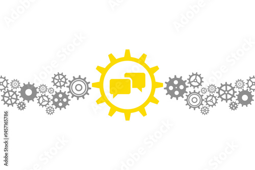 Messaging Workflow Concept. Conversation Inside Gear. Transparent background