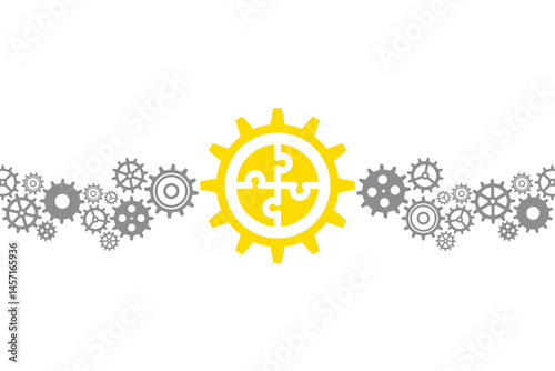 Problem-Solving Workflow Concept. Puzzle Pieces Inside Gear. Transparent background