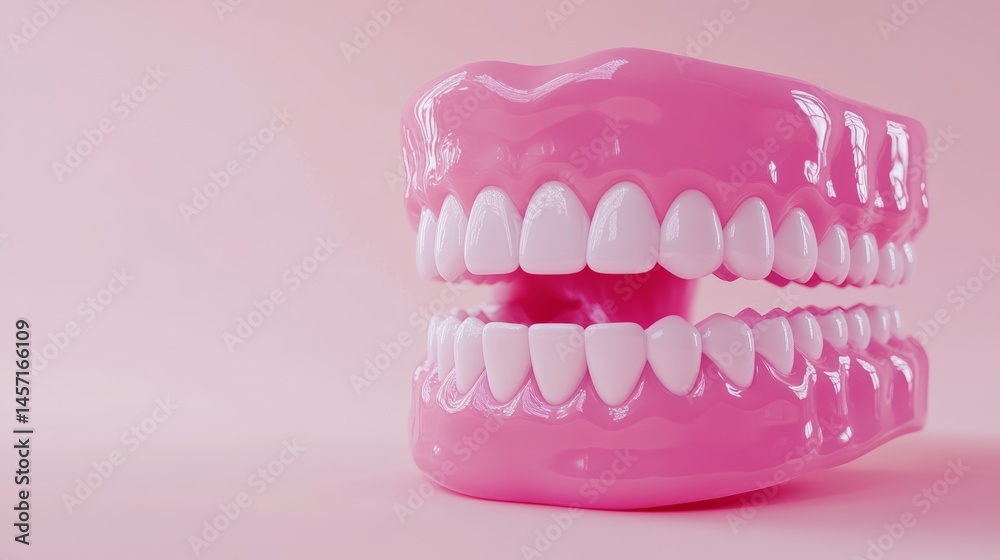 Naklejka premium In a close-up view, the dental model showcases the precise anatomy of human teeth and the surrounding gums
