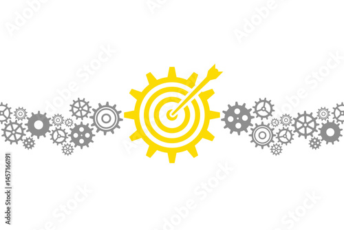 Strategic Target Gear Concept with Arrow and Cogs. Transparent background