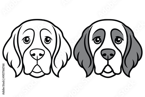 One dog's head is in outline and another is shaded in monochrome