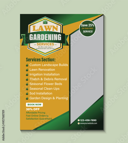 Bright and modern social media flyer template for promoting summer lawn care services. Ideal for social media posts, especially Instagram. Fully customizable and perfect for seasonal markets.