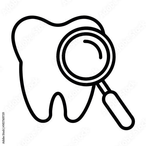Dental checkup icon in line art – magnifying glass over tooth illustration