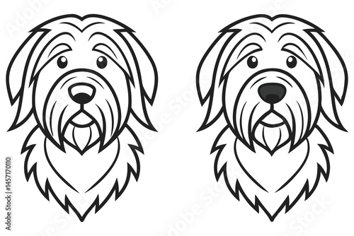 Two black outline dog heads show similar features on a white background